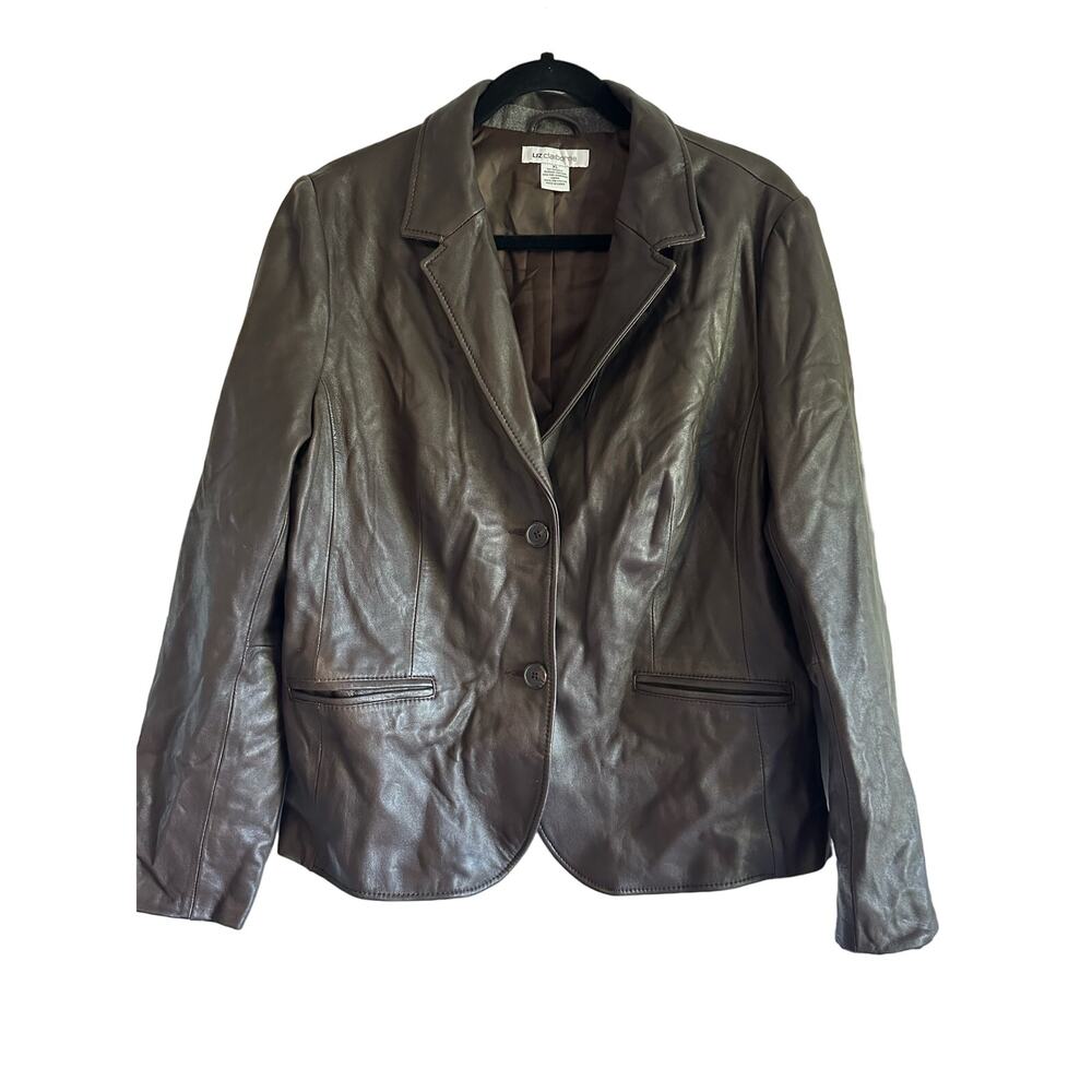Vintage Liz Claiborne Lambskin Leather Blazer Chocolate Brown Size XL